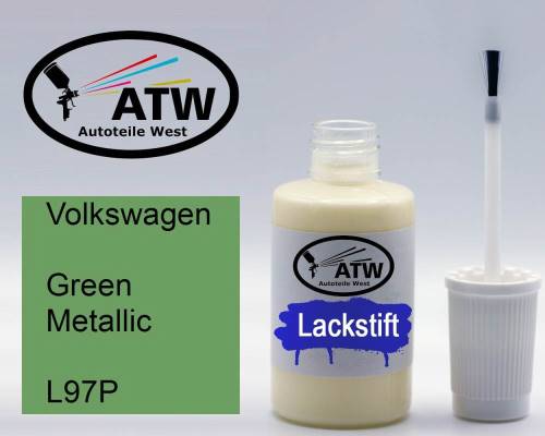 Volkswagen, Green Metallic, L97P: 20ml Lackstift, von ATW Autoteile West.